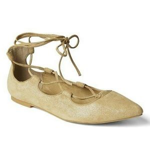 NWOT Gap Lace Up Baller Gold Flats Sz 10